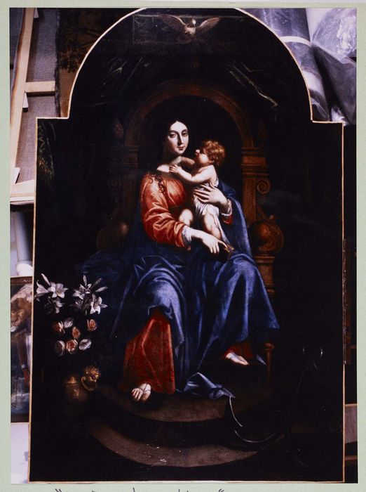 tableau : Vierge à l'Enfant assise, ou Sainte Rose de Lima à l'enfant Jésus ?