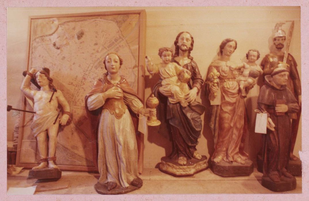 statues : saint Madeleine (?), saint Sébastien, saint Joseph et l’Enfant, Vierge à l’Enfant