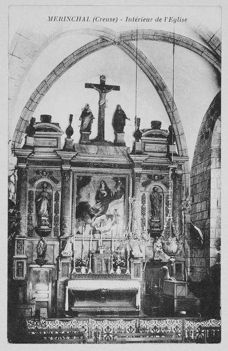maître-autel, tabernacle, retable, statues : Saint Évêque, saint Pierre, tableau : Ravissement de sainte Marie-Madeleine