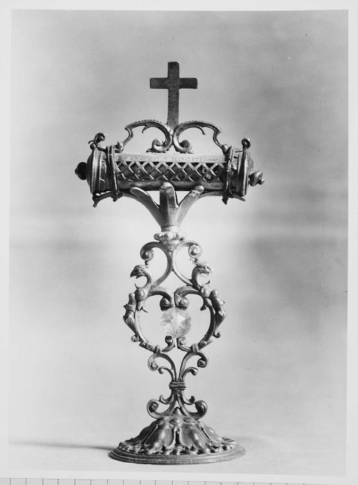 reliquaire-monstrance (reliquaire pédiculé à monstrance cylindrique horizontale) de saint Roch (et de saint Gilbert ?)