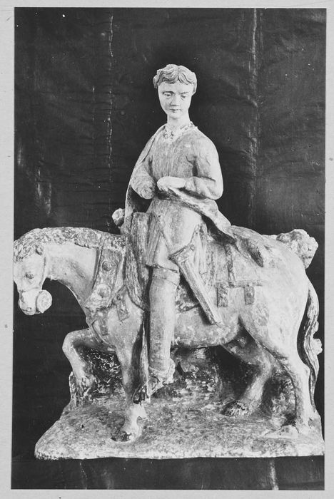 groupe sculpté (statuette) : Saint Martin partageant son manteau avec le pauvre