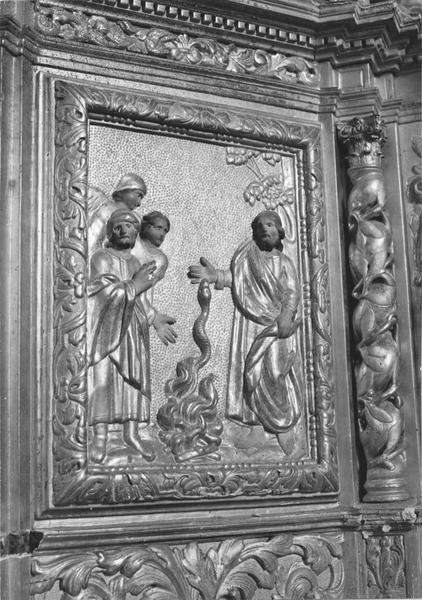 retable, relief, miracle du serpent en presence Saint Paul, détail