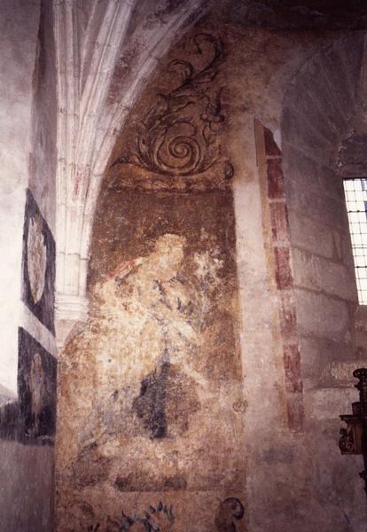 peinture monumentale du transept nord : ange de l'Annonciation, vue partielle