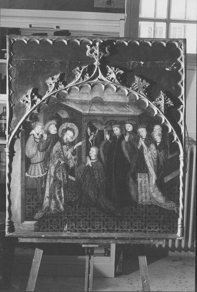 tableau : triptyque de saint Cyriaque ou saint Mathurin (?), vue partielle