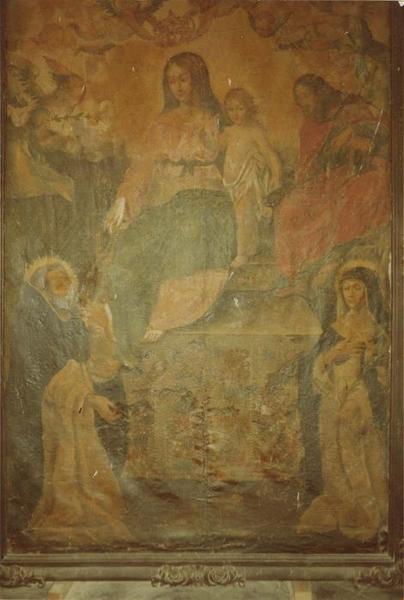 tableau : remise du Rosaire (Vierge à l'enfant entre saint Dominique et sainte Catherine de Sienne), vue générale