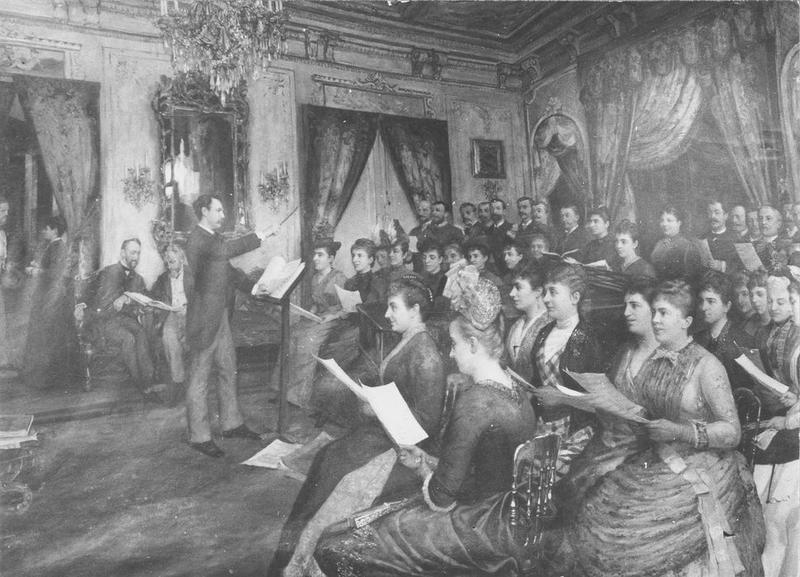 tableau : répétition chorale chez Monsieur de la Tombelle, vue générale