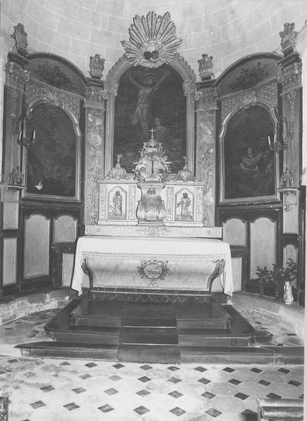 maître-autel, retable, tableaux (maître-autel, tabernacle à ailes et dais d'exposition, retable architecturé), vue générale