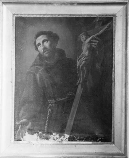 tableau : Saint François d'Assise, huile sur toile, 19e siècle et son cadre