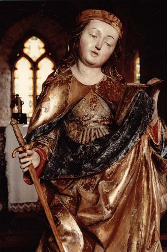 statue : Sainte au livre et à l'épée, après restauration