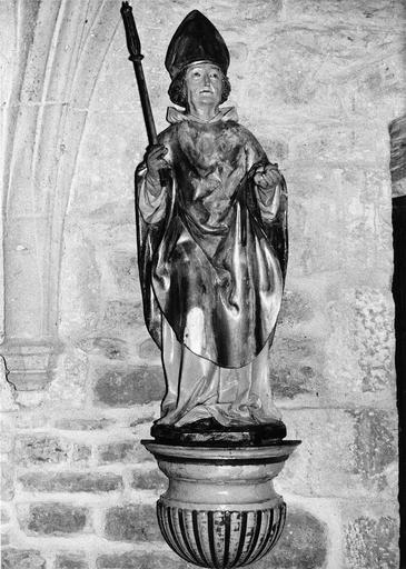 statue : Saint Augustin et sa console, bois sculpté polychrome et doré, après restauration, 1973