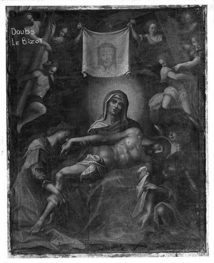 tableau : Vierge de Pitié et la Sainte Face, du retable du collatéral droit, 17e siècle, avant restauration