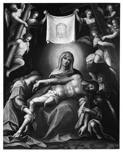 tableau : Vierge de Pitié et la Sainte Face, du retable du collatéral droit, 17e siècle, après restauration