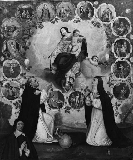 tableau : Le Rosaire, huile sur toile, 17e siècle