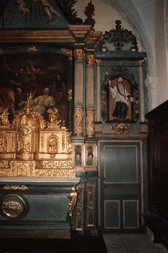partie droite du retable, peinture et faux-marbres après restauration