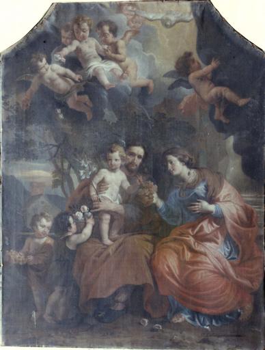 tableau : La Sainte Famille à la Grappe, huile sur toile, par JE. Quellinus junior, 1672, avant restauration