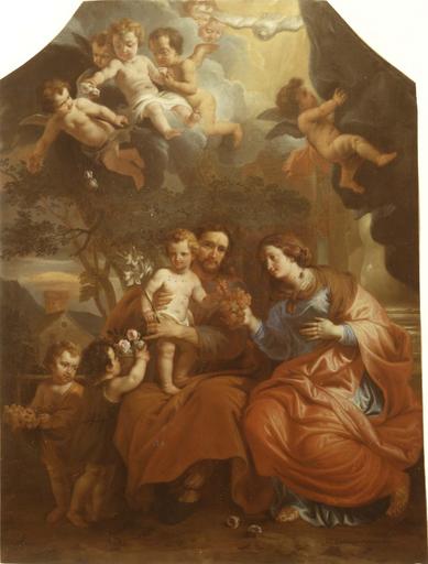 tableau : La Sainte Famille à la Grappe, huile sur toile, par JE. Quellinus junior, 1672, avant restauration - © Ministère de la Culture (France), Médiathèque du patrimoine et de la photographie (objets mobiliers), tous droits réservés