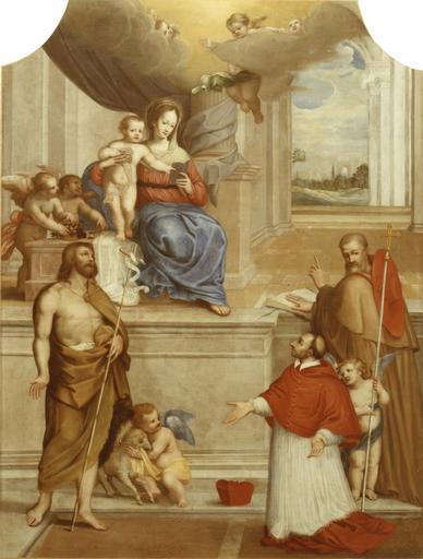 tableau : Vierge à l'Enfant, saint Jean-Baptiste, saint Charles Borromée, saint Bonaventure, huile sur toile par Rately, 1636, après restauration - © Ministère de la Culture (France), Médiathèque du patrimoine et de la photographie (objets mobiliers), tous droits réservés