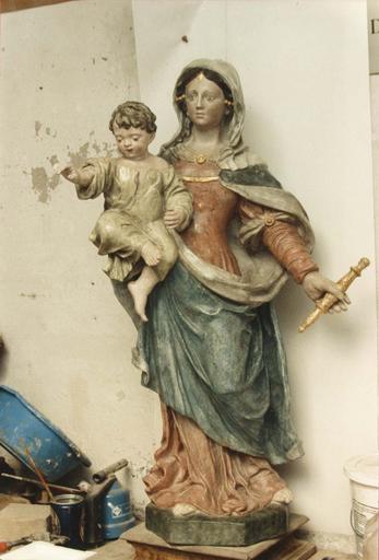 statue : Vierge à l'Enfant, bois polychrome, 18e siècle, après de restauration