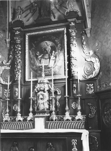 retable, tabernacle, chandeliers, gradins d'autel, tableau : L'Institution du Rosaire