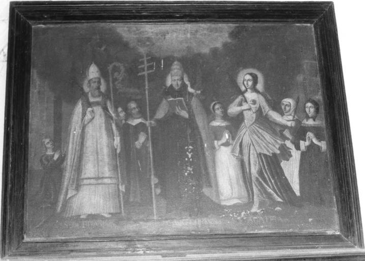 tableau : Saint Blaise, saint Grégoire, sainte Agathe, donateurs et donatrices, huile sur toile, 17e siècle