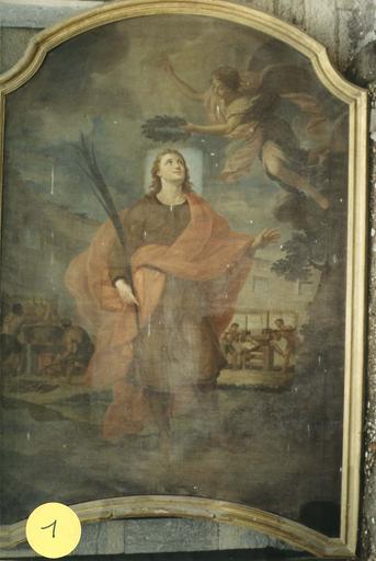 tableau : L'Apothéose de saint Guy, huile sur toile, 18e siècle, sondages avant restauration