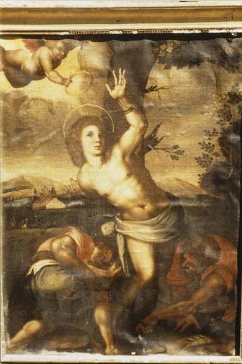tableau : Saint Sébastien, huile sur toile, 17e siècle