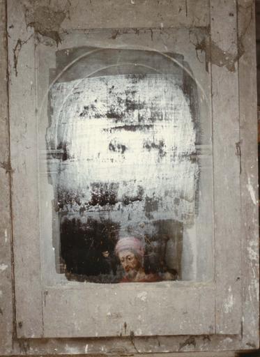 revers du tableau (panneau peint) : Saint Roch, partie haute visage du saint