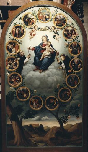 tableau (panneau peint) du retable du croisillon nord : Le Rosaire, 18e siècle, après restauration