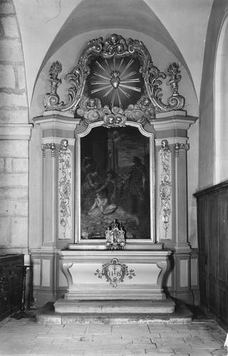 autel et retable du collatéral sud, tableau : Le Martyre de sainte Agathe (huile sur toile), bois sculpté, doré et peint, 18e siècle