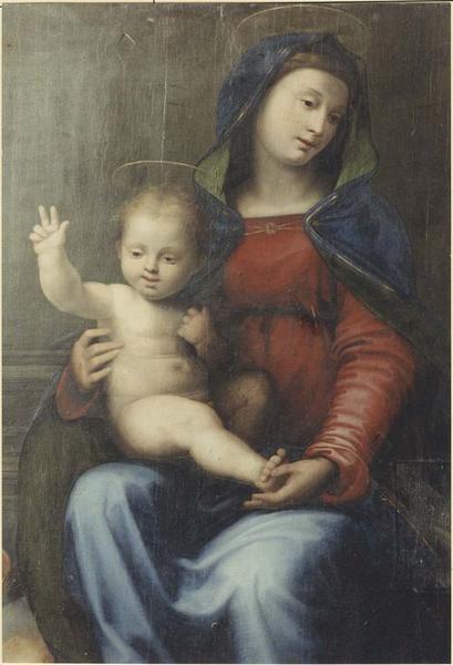 tableau (panneau peint) : La Vierge aux saints, détail