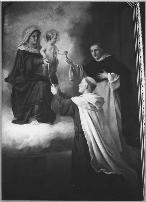 tableau : la Vierge et l'Enfant-Jésus remettant le rosaire et le scapulaire