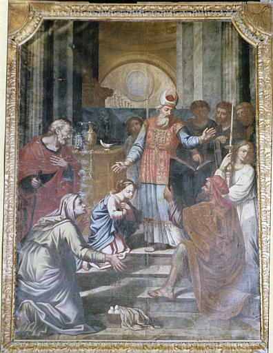 Tableau : 'La présentation de la Vierge au Temple', huile sur toile