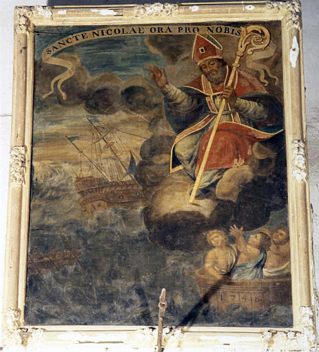 Tableau : 'Saint Nicolas et les trois enfants', huile sur toile