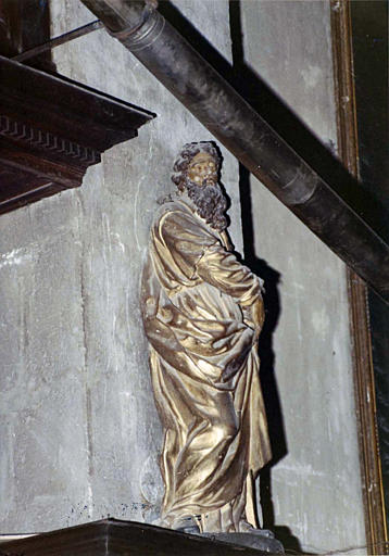 Statue d'apôtre à longue barbe bouclée, bois sculpté, peint, doré - © Ministère de la Culture (France), Médiathèque du patrimoine et de la photographie (objets mobiliers), tous droits réservés