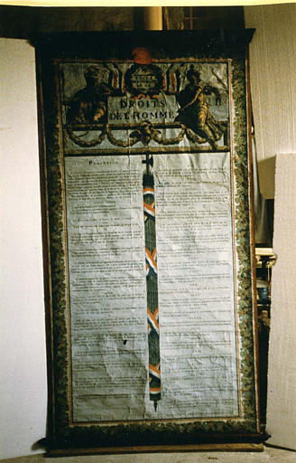 Affiche : Déclaration des droits de l'Homme, papier imprimé marouflé sur toile et papier peint rapporté, bois