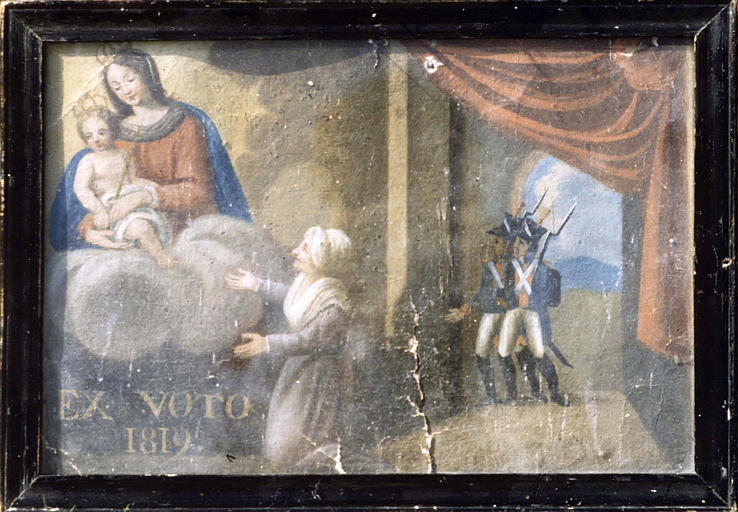 Ex-voto adressé par une femme à la Vierge à l'Enfant, gouache sur papier, 1819