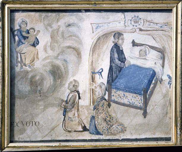 Ex-voto adressé par un couple pour la guérison d'une malade, aquarelle sur papier, 1780