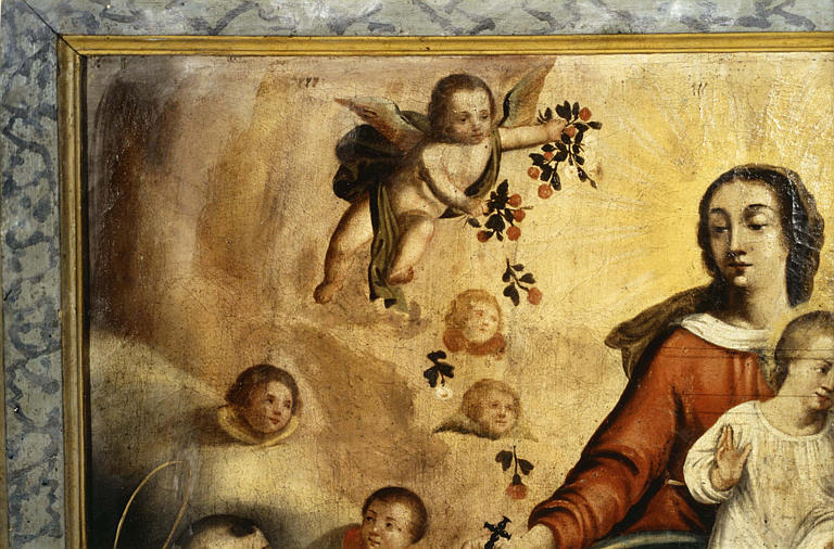 Tableau : 'La donation du Rosaire', détail des angelots et chérubins placés à gauche de la composition, huile sur toile - © Ministère de la Culture (France), Médiathèque du patrimoine et de la photographie (objets mobiliers), tous droits réservés