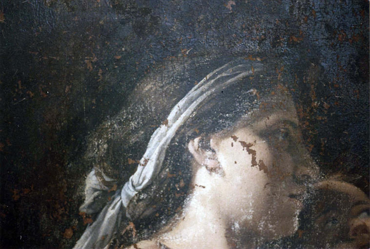 Tableau : 'Agar et l'ange', détail du visage d'Agar, huile sur toile