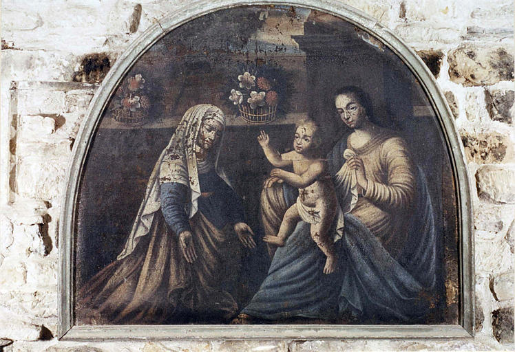 Tableau : 'Vierge à l'Enfant avec sainte Anne', huile sur toile cintrée