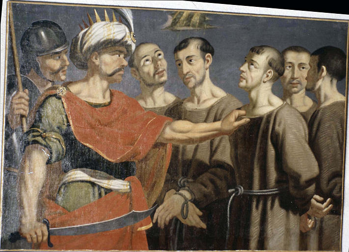Tableau : 'Le martyre de cinq capucins au 1er quart du 17e siècle en Afrique', huile sur toile - © Ministère de la Culture (France), Médiathèque du patrimoine et de la photographie (objets mobiliers), tous droits réservés