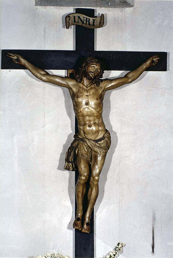 Statue : 'Christ en croix', bois sculpté, peint