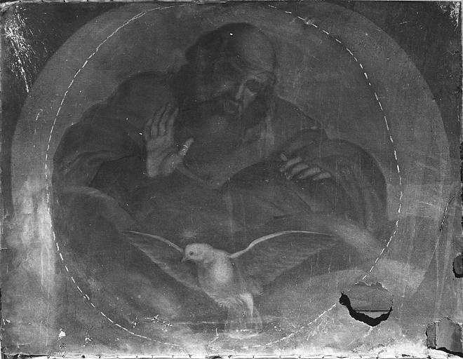 Tableau : 'Dieu le Père et la colombe du Saint Esprit', élément d'un retable, huile sur toile