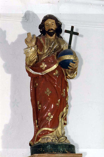 Statuette : 'Christ bénissant', bois sculpté, peint, doré