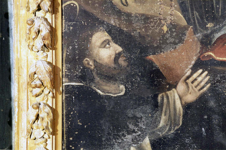 Tableau : 'L'institution du Rosaire', détail du visage de saint Dominique, huile sur toile - © Ministère de la Culture (France), Médiathèque du patrimoine et de la photographie (objets mobiliers), tous droits réservés