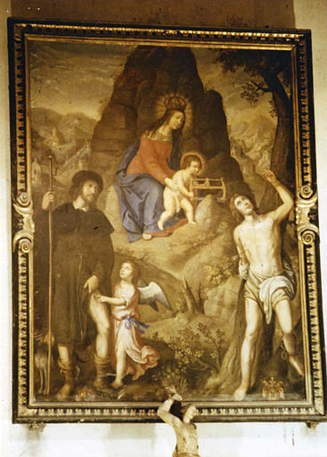 Tableau : 'Vierge à l'Enfant avec saint Roch et sain Sébastien', huile sur toile