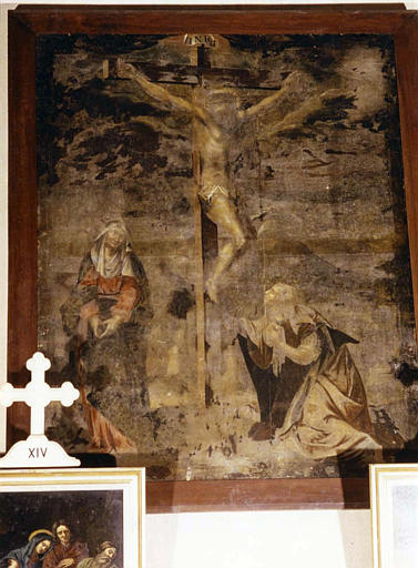 Tableau :  'La Crucifixion avec la Vierge et Marie-Madeleine', huile sur toile