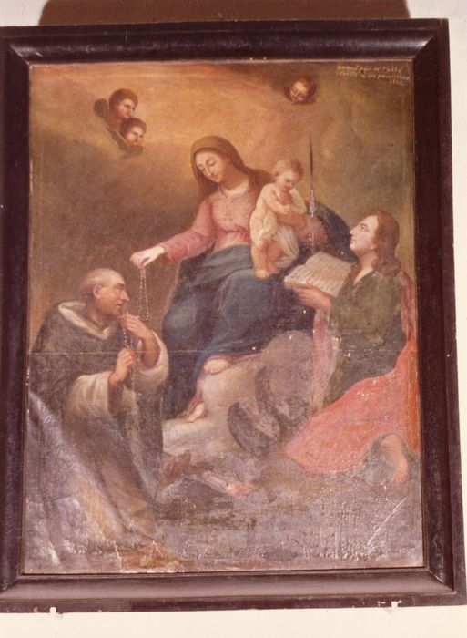 tableau : Remise du rosaire avec saint Dominique et saint Jean