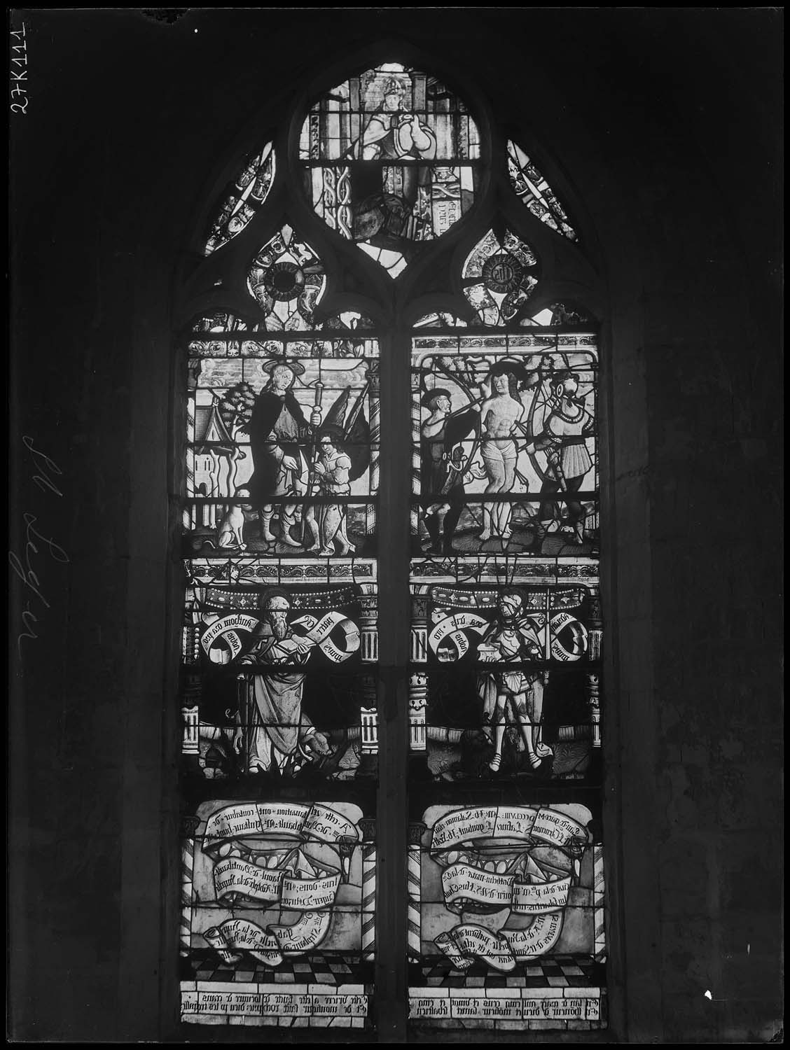 Vitrail : Martyre de saint Sébastien ; Guérison de saint Roch