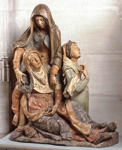 haut-relief : la Vierge et deux saintes femmes éplorées, élément d'une Descente de croix.